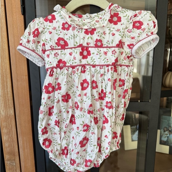 Little English poppies bubble romper short puff sleeves baby girl floral collar - Picture 7 of 7